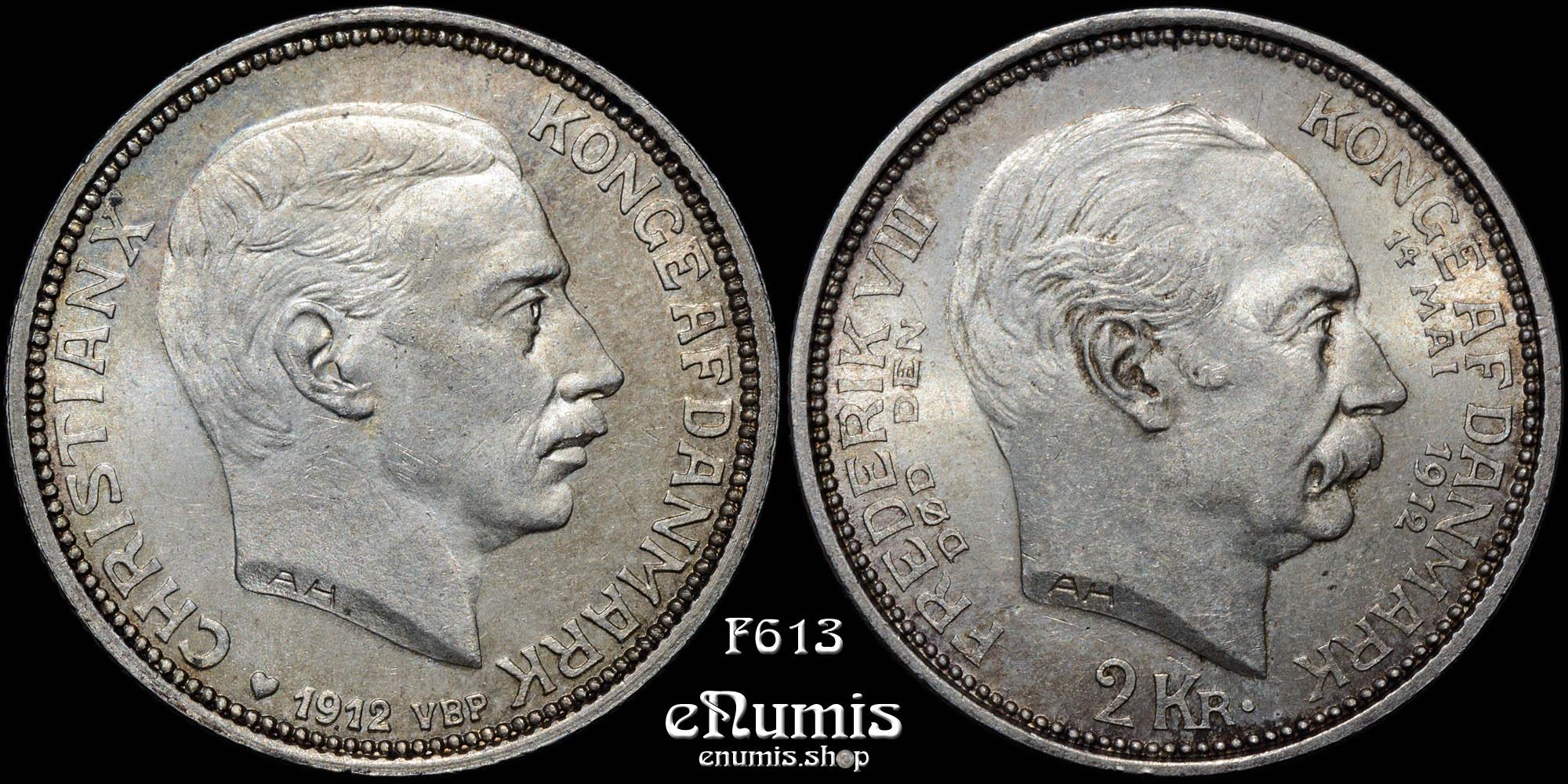 DENMARK, Christian X, 2 Kroner 1912, Death of Frederik VIII, UNC