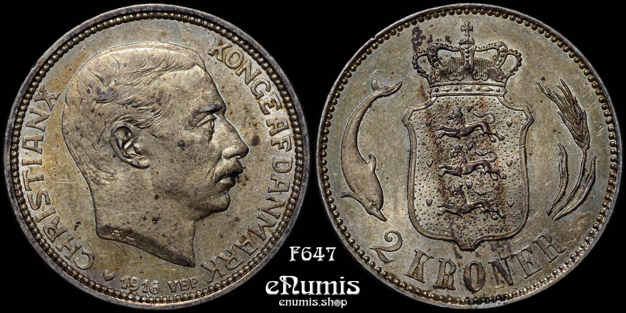 DENMARK, Christian X, 2 Kroner 1916 VBP AH, aUNC/UNC DENMARK, Christian X, 2 Kroner 1916 VBP AH, aUNC/UNC