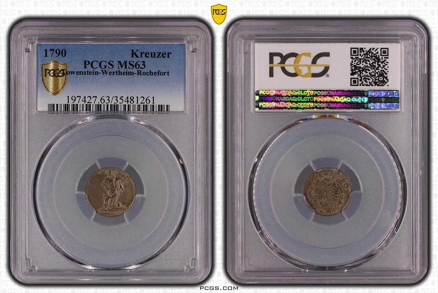 Germany, Lowenstein-Wertheim-Rochefort, Kreuzer 1790, Top Pop, PCGS MS 63
