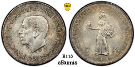SWEDEN, Gustaf VI Adolf, 5 Kronor 1962, 80th Birthday, Top Pop, PCGS MS 65