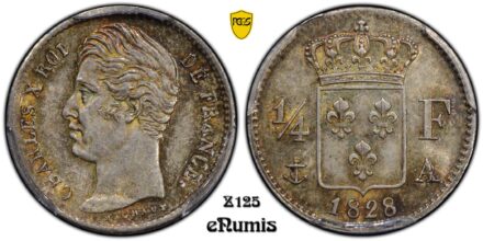 FRANCE, Charles X, 1/4 Franc 1828, Top Pop, PCGS MS 64