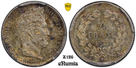 FRANCE, Louis Philippe, 1/4 Franc 1833 A, Paris, PCGS MS 64