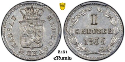 Germany, Nassau, Wilhelm, 1 Kreuzer 1835, PCGS MS 65