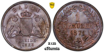 Germany, Baden, Friedrich I, 1 Kreuzer 1871, PCGS MS 64 BN