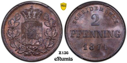 Germany, Bavaria, Ludwig II, 2 Pfenning 1871, PCGS MS 64 BN