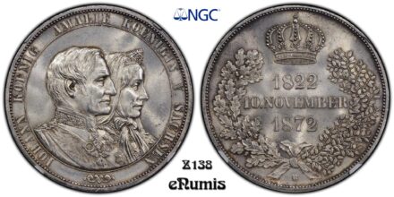 Germany, Saxony, Johann, 2 Taler 1872, wedding, NGC MS 63