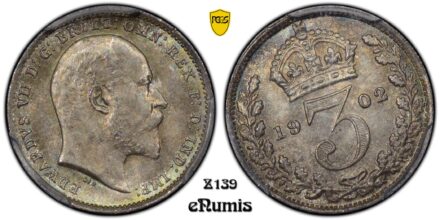 Great Britain, Edward VII, 3 Pence 1902, Error: Rotation, PCGS MS 64