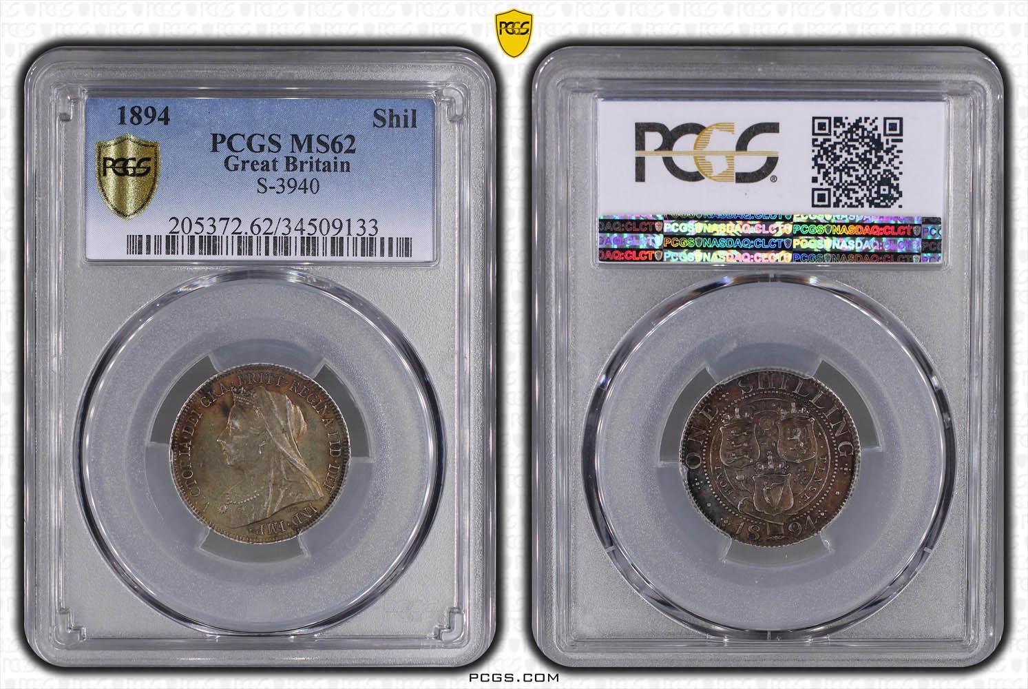Great Britain, Victoria, Shilling 1894, rarest date, PCGS MS 62 Great Britain, Victoria, Shilling 1894, rarest date, PCGS MS 62