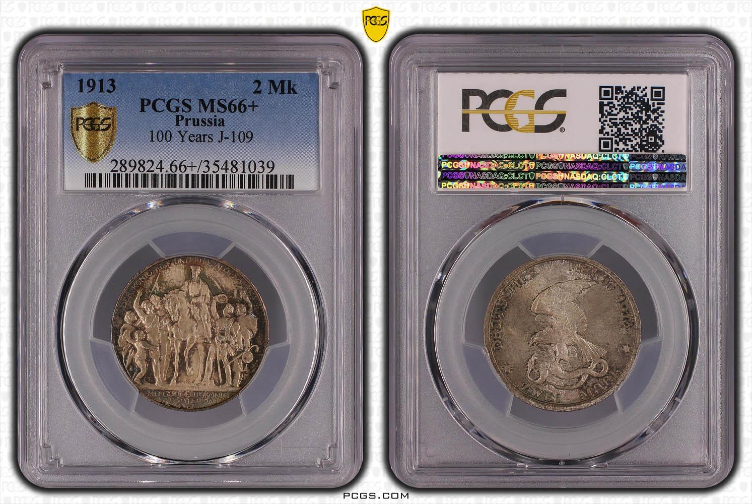 Germany, Prussia, Wilhelm II, 2 Mark 1913, victory over Napoleon, PCGS MS 66+