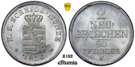 Germany, Saxony, Johann, 2 Groschen 1856, 20 Pfennige, PCGS MS 65