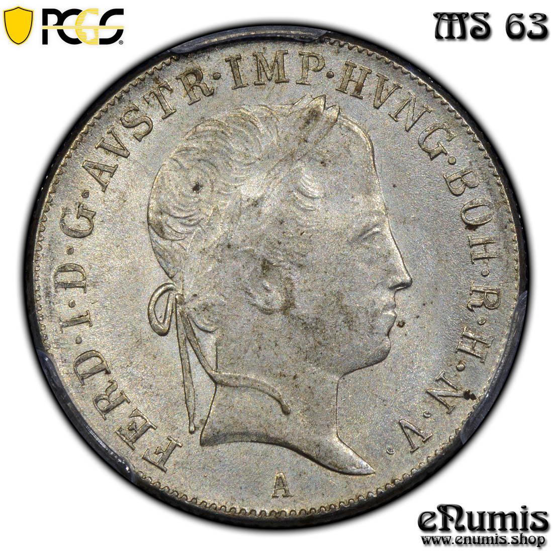iZ114-2 AUSTRIA, Ferdinand I, 20 Kreuzer 1848 A, PCGS MS 63