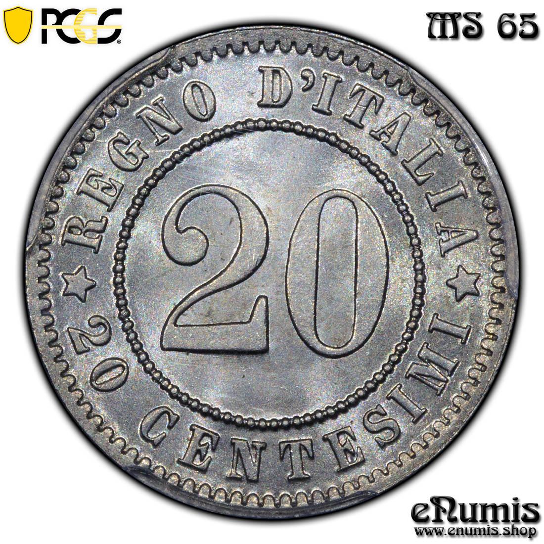ITALY, Umberto I, 20 Centesimi 1894 KB, PCGS MS 65