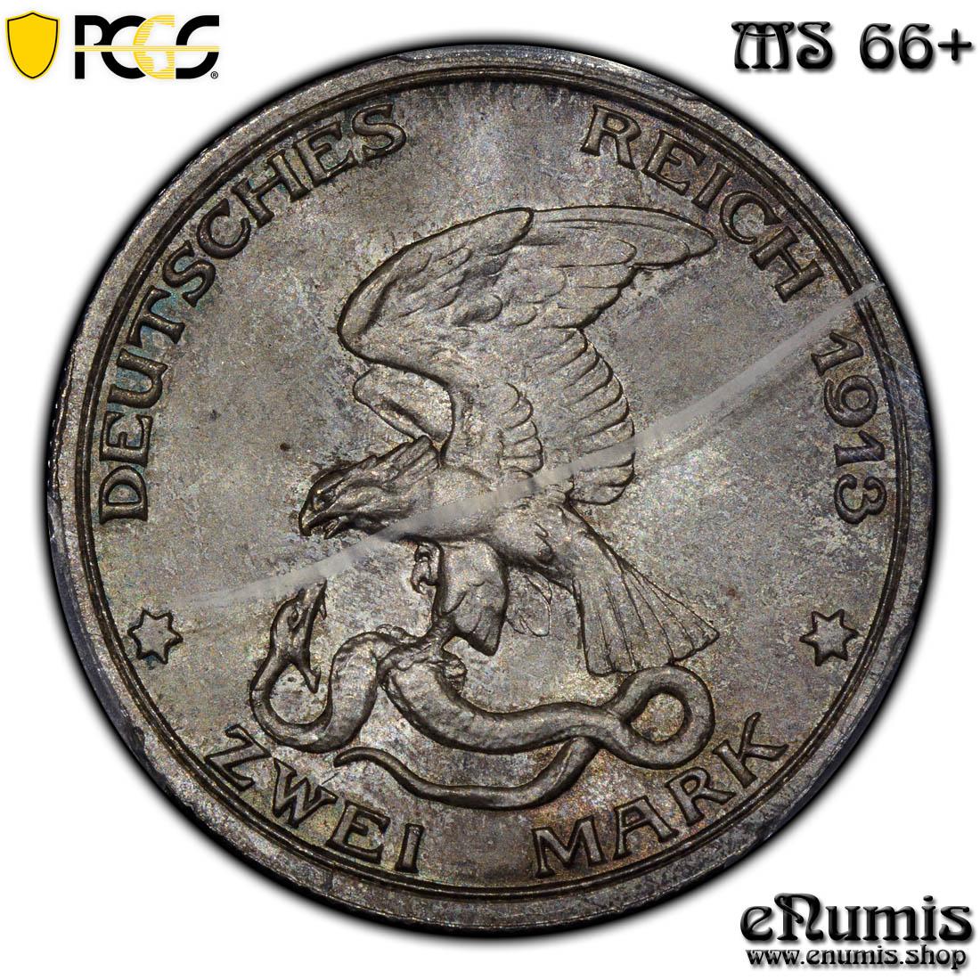 Germany, Prussia, Wilhelm II, 2 Mark 1913, victory over Napoleon, PCGS MS 66+