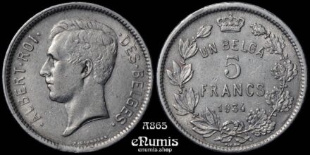 BELGIUM, Albert I, 5 Francs 1934, Des Belges, Rare, XF