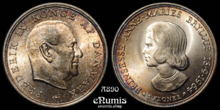 DENMARK, Frederick IX, 5 Kroner 1964, Wedding of Princess Anne Marie, UNC