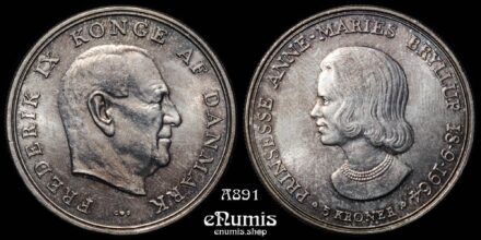 DENMARK, Frederick IX, 5 Kroner 1964, Wedding of Princess Anne Marie, UNC