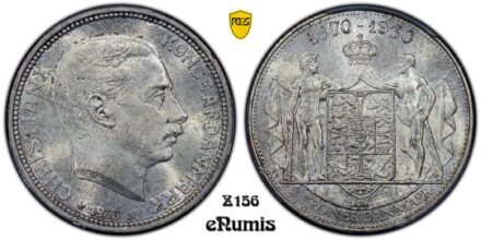 DENMARK, Christian X, 2 Kroner 1930, King’s 60th Birthday, Top Pop, PCGS MS 66