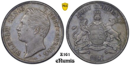 Germany, Wurttemberg, Wilhelm I, 2 Gulden 1847, PCGS MS 63