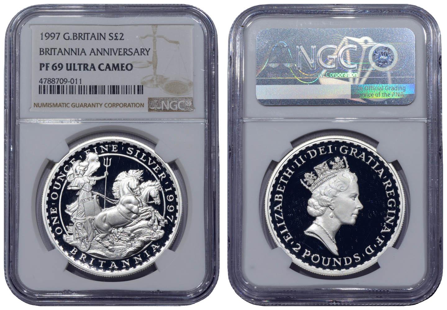Great Britain, Elizabeth II, 2 Pounds 1997, Britannia Silver Proof, NGC PF 69 Ultra Cameo