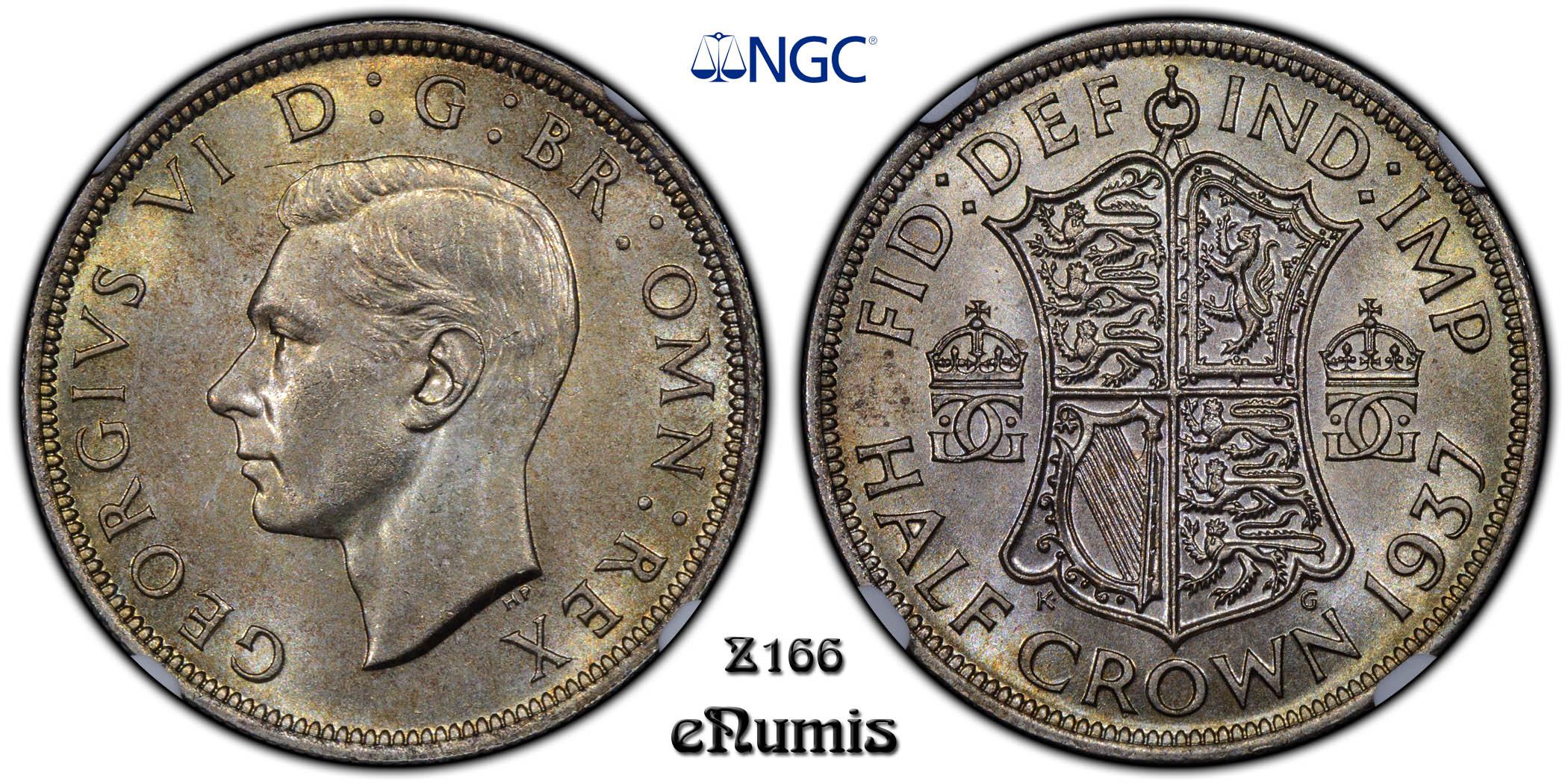 Great Britain, George VI, Halfcrown 1937, NGC MS 64