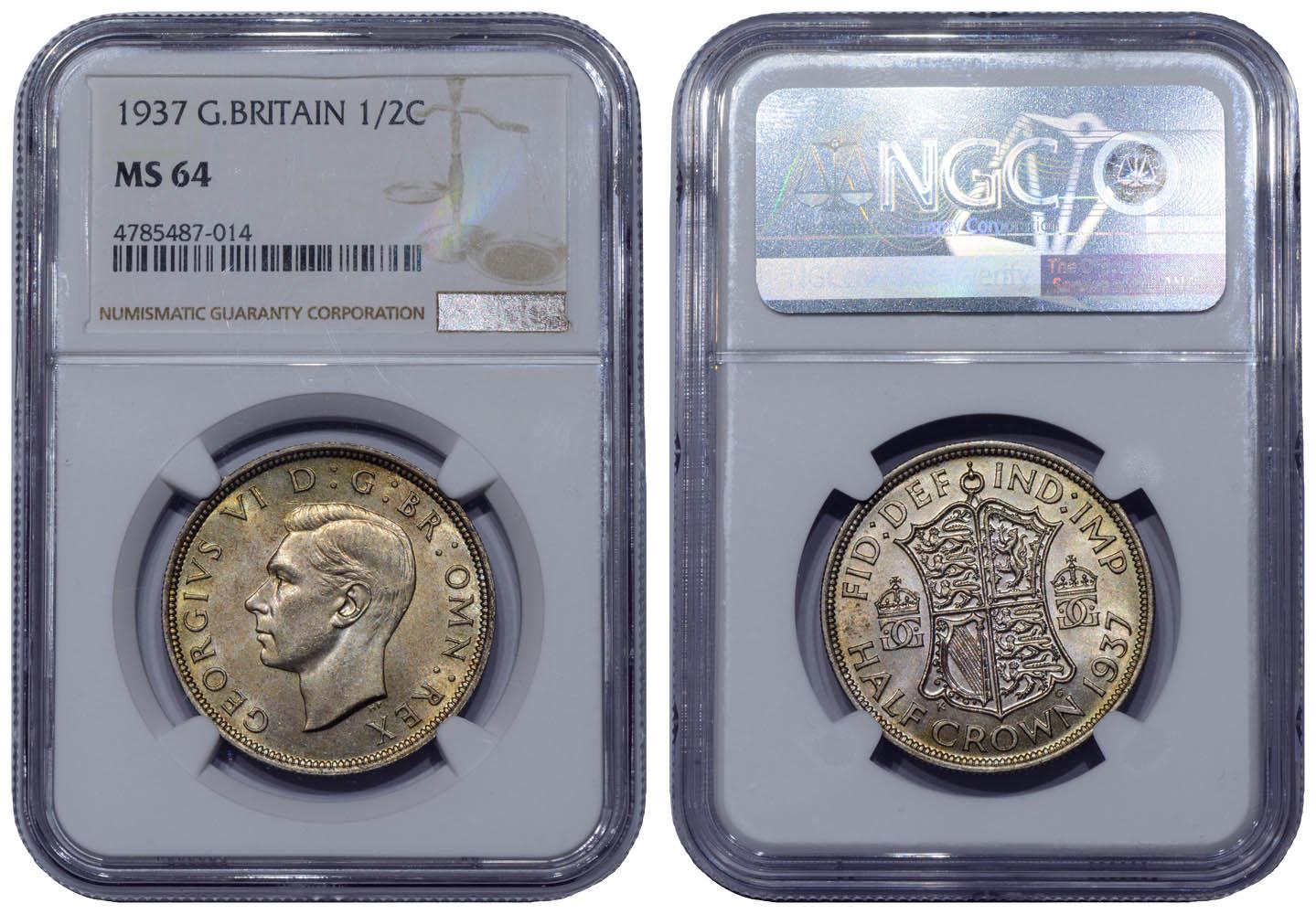 Great Britain, George VI, Halfcrown 1937, NGC MS 64