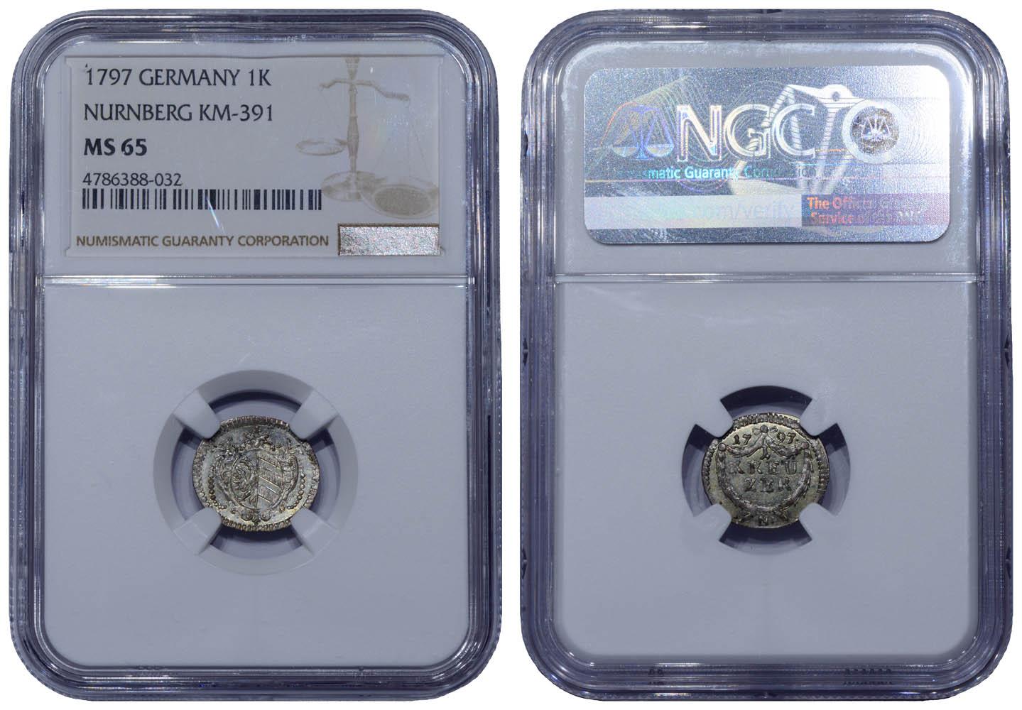 Germany, Nurnberg, Franz II, 1 Kreuzer 1797, NGC MS 65 Germany, Nurnberg, Franz II, 1 Kreuzer 1797, NGC MS 65