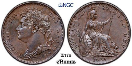 Great Britain, George IV, Farthing 1825, NGC MS 64 BN