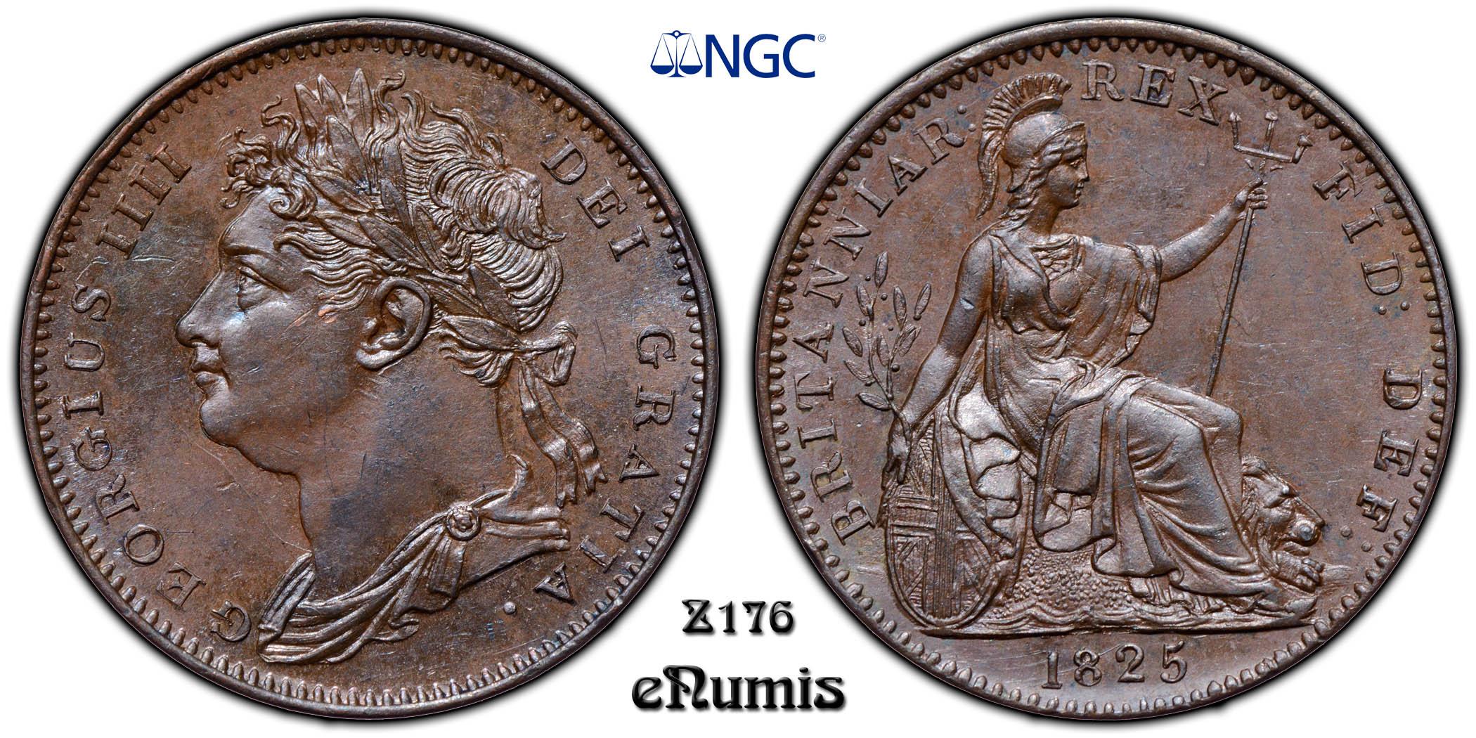Great Britain, George IV, Farthing 1825, NGC MS 64 BN