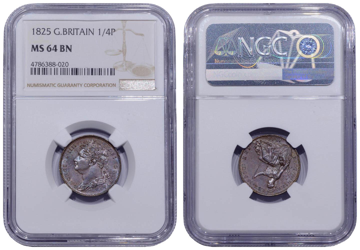 Great Britain, George IV, Farthing 1825, NGC MS 64 BN