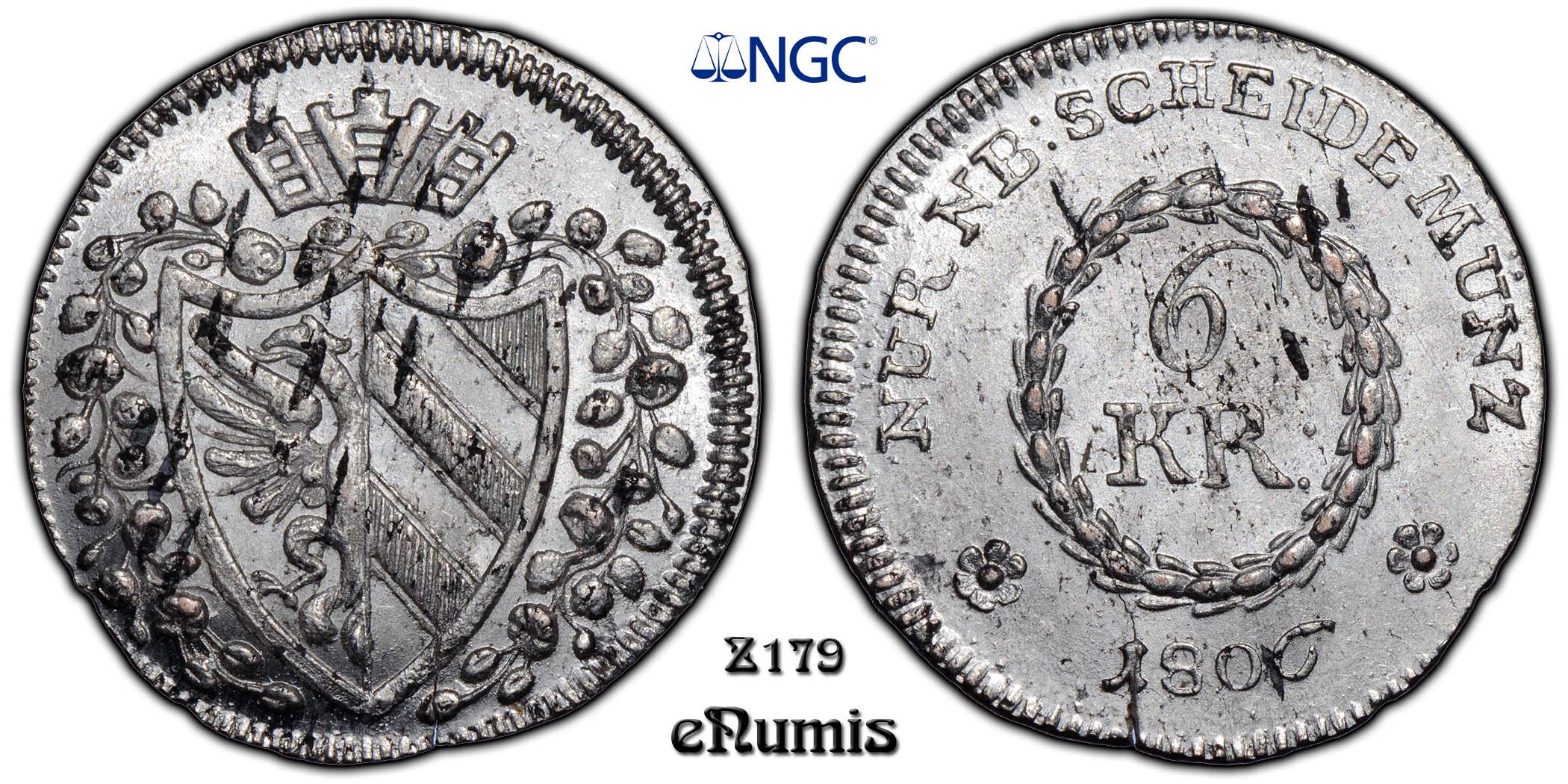 Germany, Nurnberg, 6 Kreuzer 1806, NGC MS 64