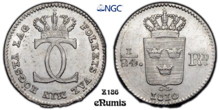 SWEDEN, Karl XIII, 1/24 Riksdaler 1810, Top Pop, NGC MS 63