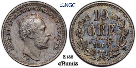 SWEDEN, Karl XV, 10 Ore 1867, NGC MS 64