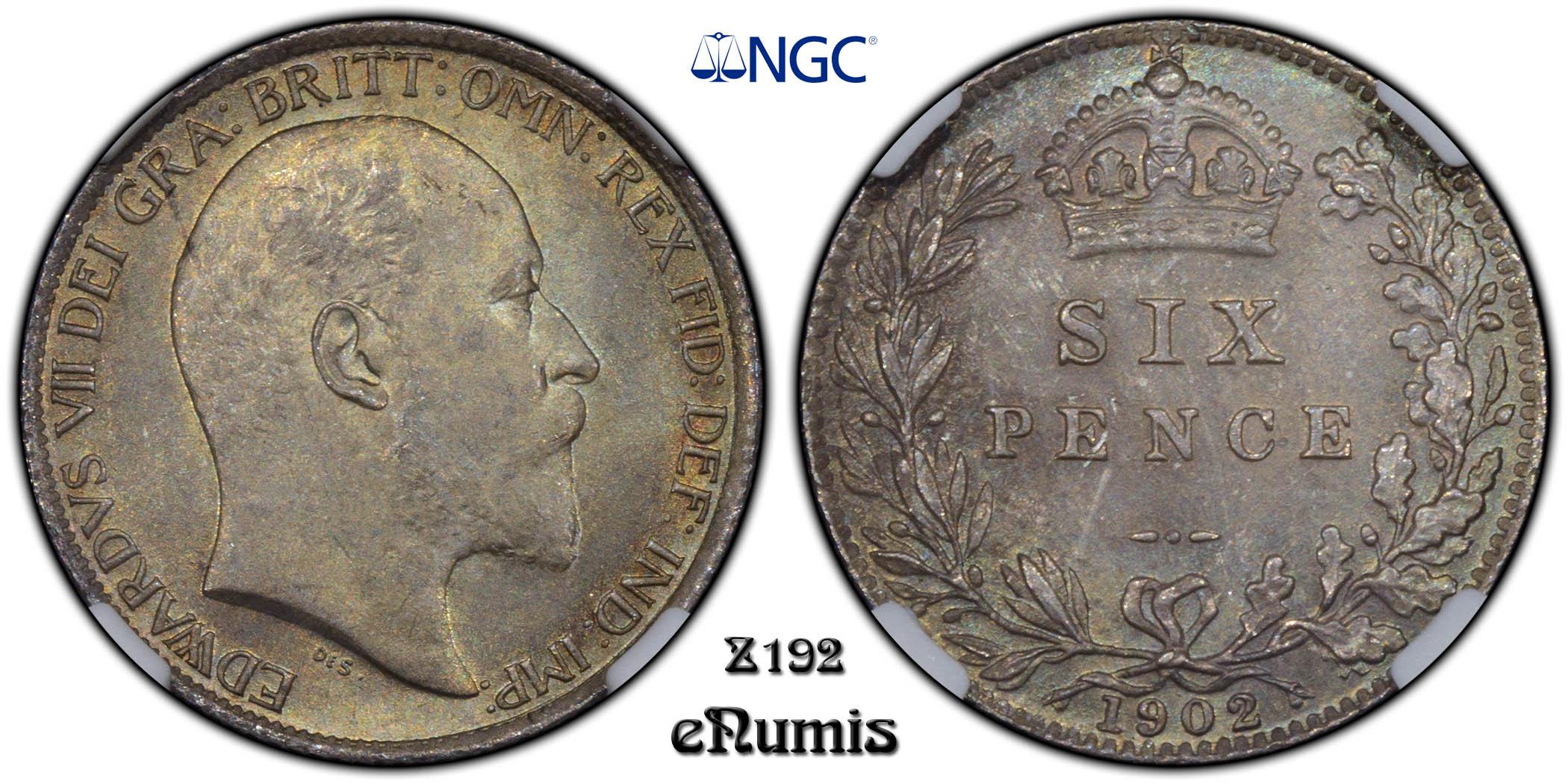 Great Britain, Edward VII, Sixpence 1902, nicely toned, NGC MS 65