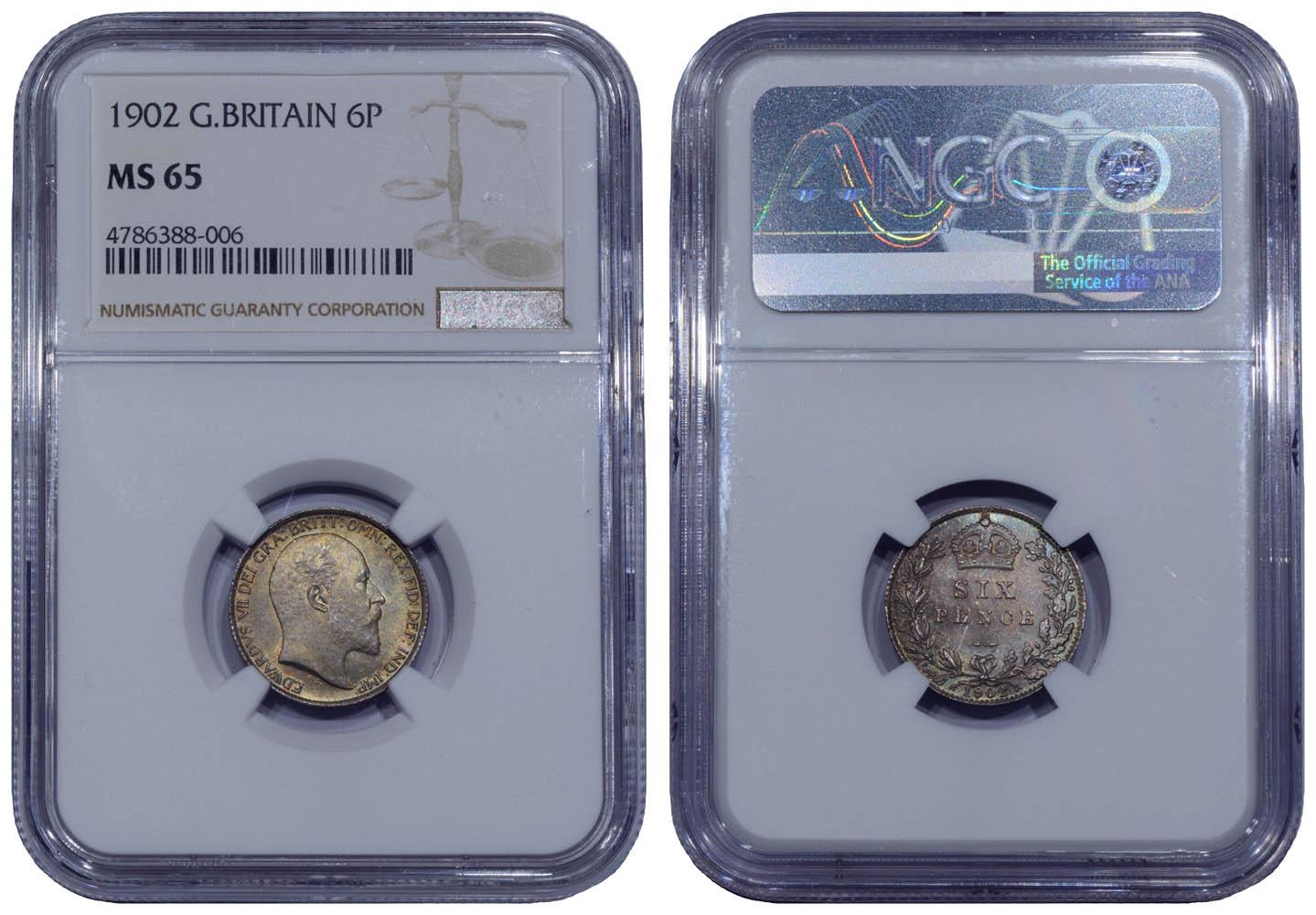 Great Britain, Edward VII, Sixpence 1902, nicely toned, NGC MS 65