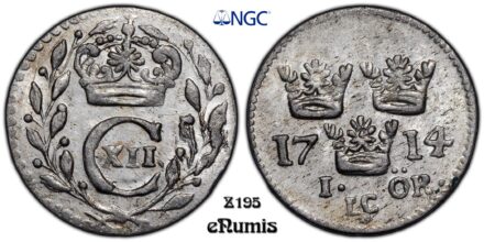 SWEDEN, Karl XII, 1 Ore 1714 LC, silver, Top Pop, NGC MS 64
