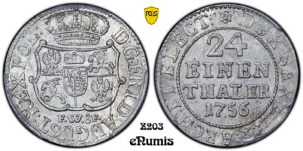 Germany, Saxony, Friedrich August II, 1/24 Taler 1756 FWoF, PCGS MS 65