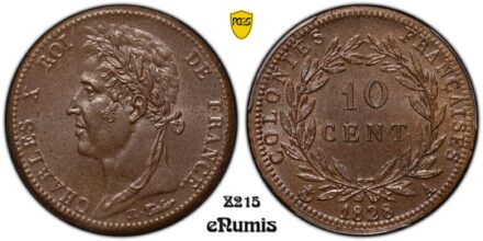 French Colonies, Charles X, 10 Centimes 1828, PCGS MS 63 BN