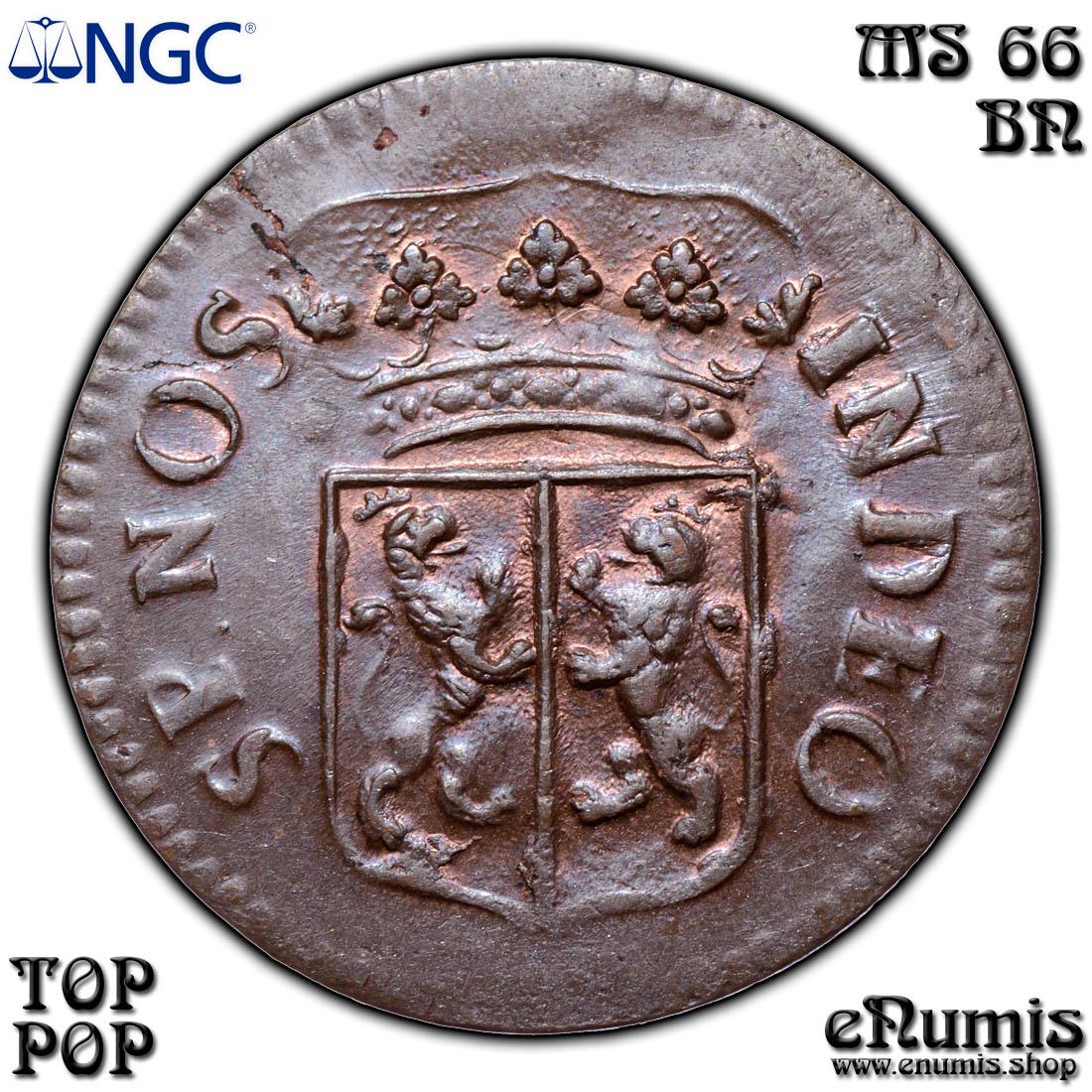 Netherlands, Gelderland, Duit 1754, Top Pop, NGC MS 66 BN