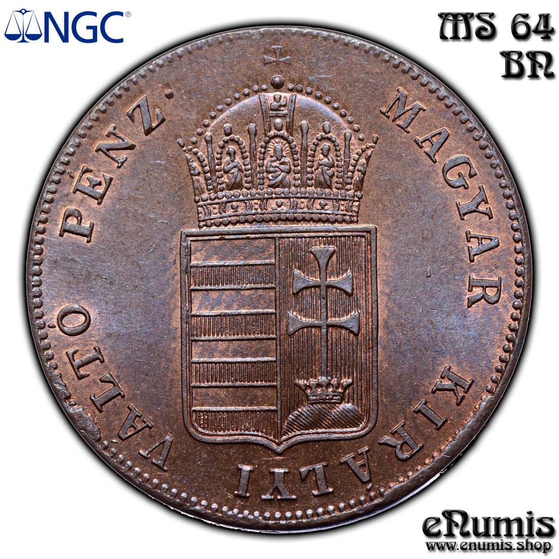 HUNGARY, 1 Kreuzer, Egy Krajczar 1848, NGC MS 64 BN HUNGARY, 1 Kreuzer, Egy Krajczar 1848, NGC MS 64 BN