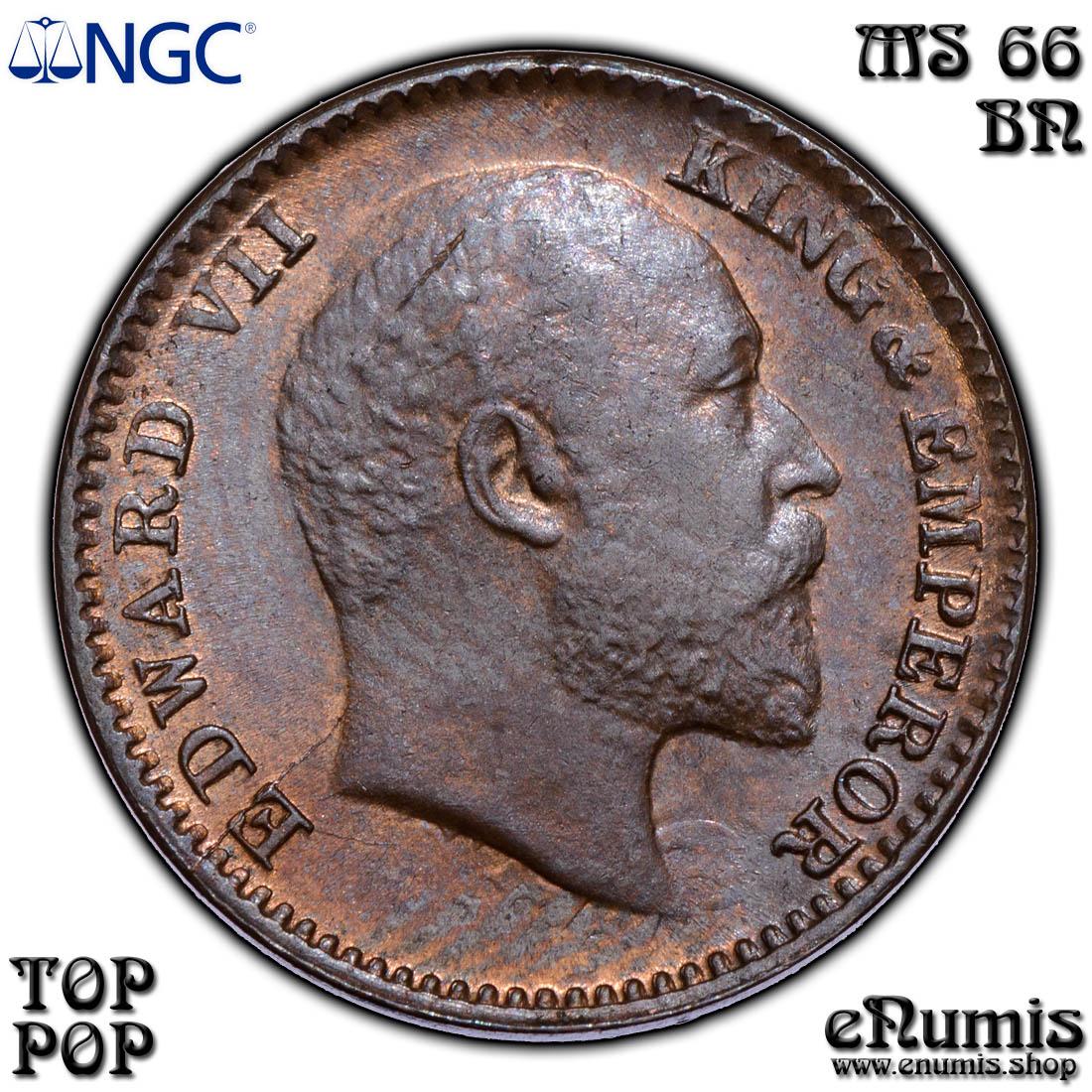 INDIA, Edward VII, 1/12 Anna 1908, Top Pop, NGC MS 66 BN