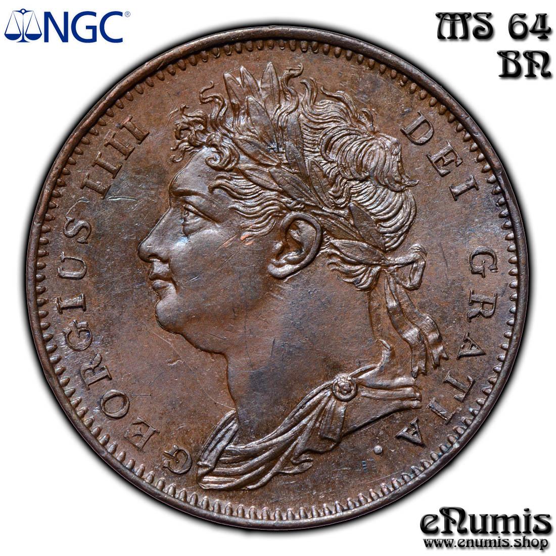 Great Britain, George IV, Farthing 1825, NGC MS 64 BN