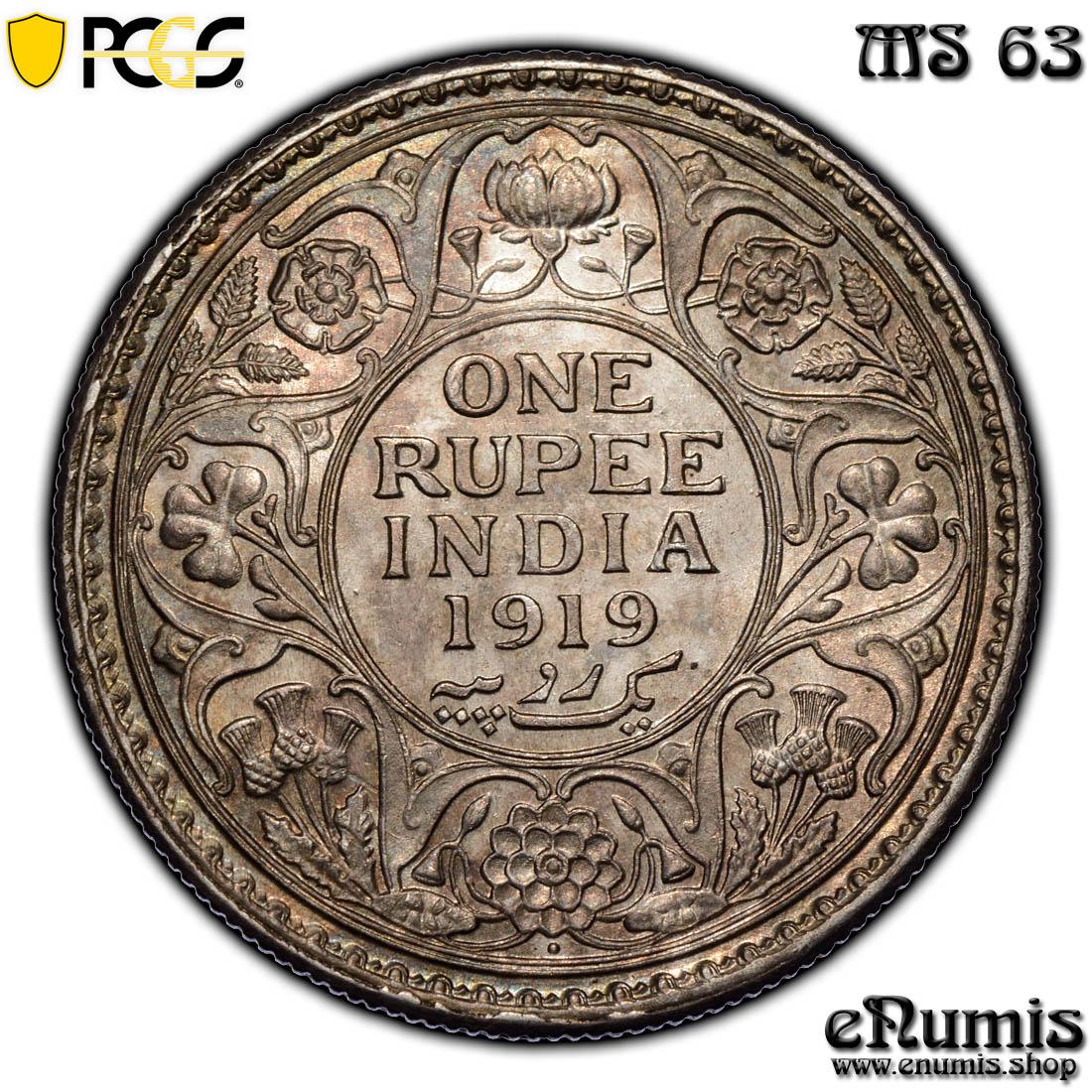 INDIA, George V, Rupee 1919, Bombay, PCGS MS 63 INDIA, George V, Rupee 1919, Bombay, PCGS MS 63