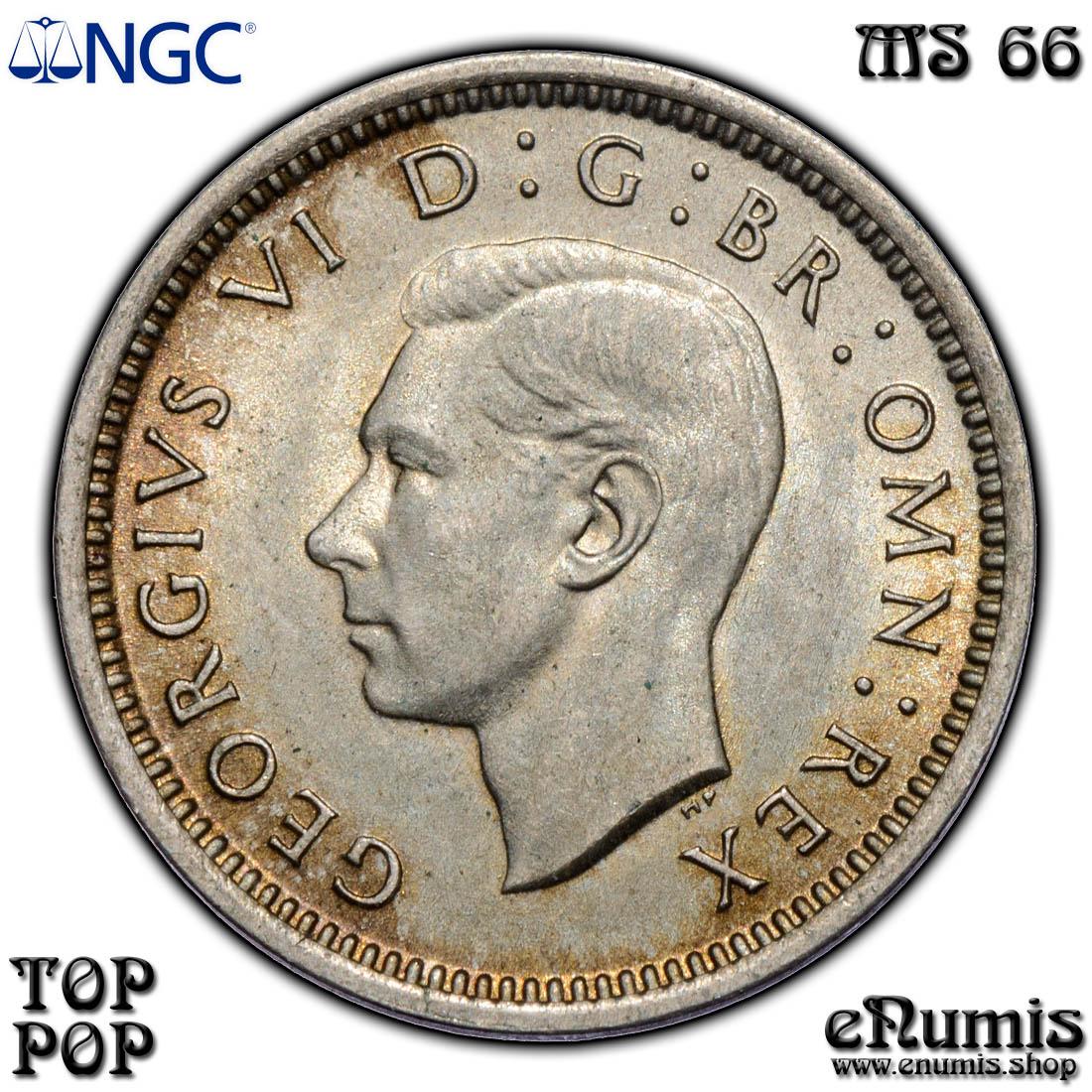 Great Britain, George VI, 3 Pence 1938, Silver, Top Pop, NGC MS 66 Great Britain, George VI, 3 Pence 1938, Silver, Top Pop, NGC MS 66