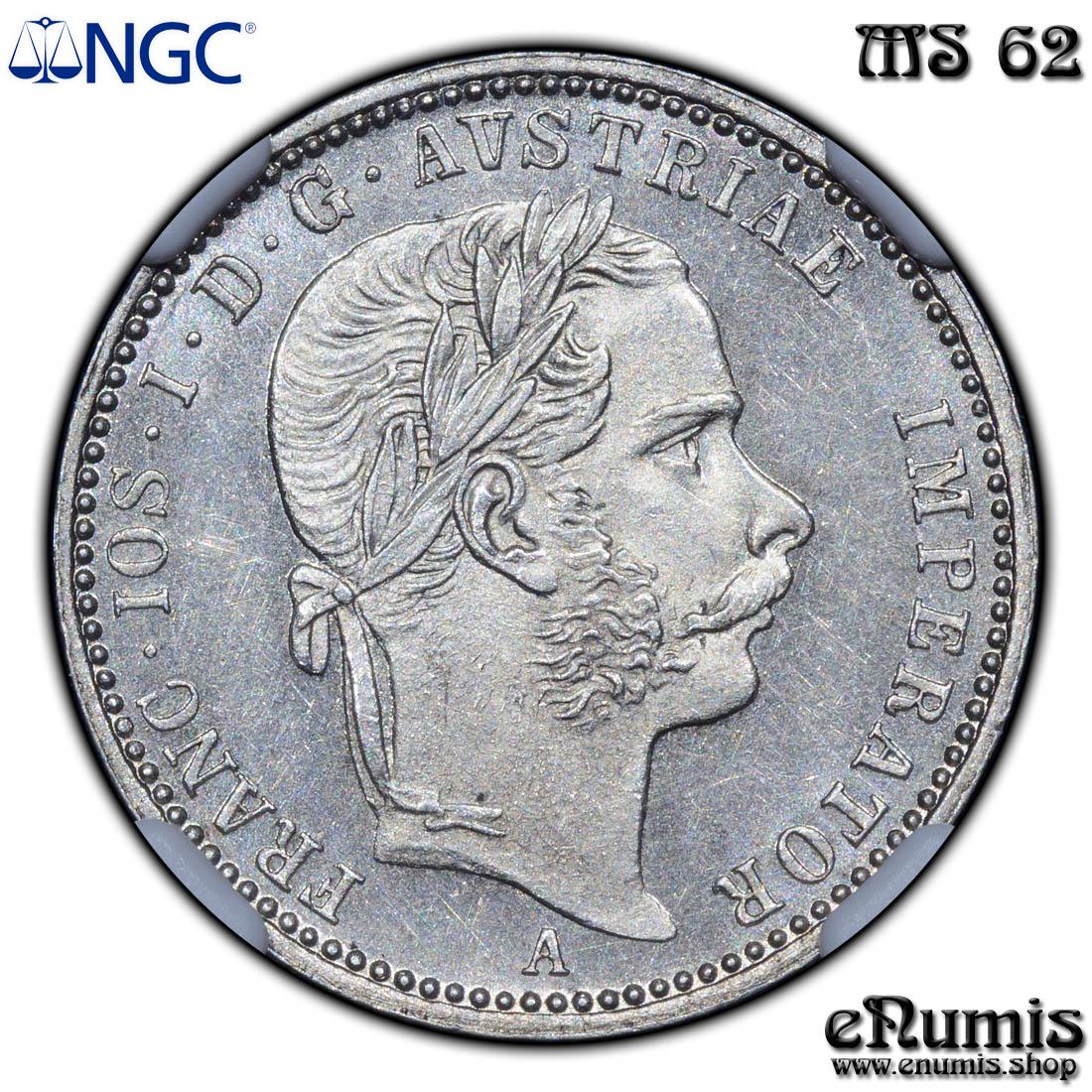 AUSTRIA, Franz Joseph I, 1/4 Florin Gulden 1869, Rare!, NGC MS 62
