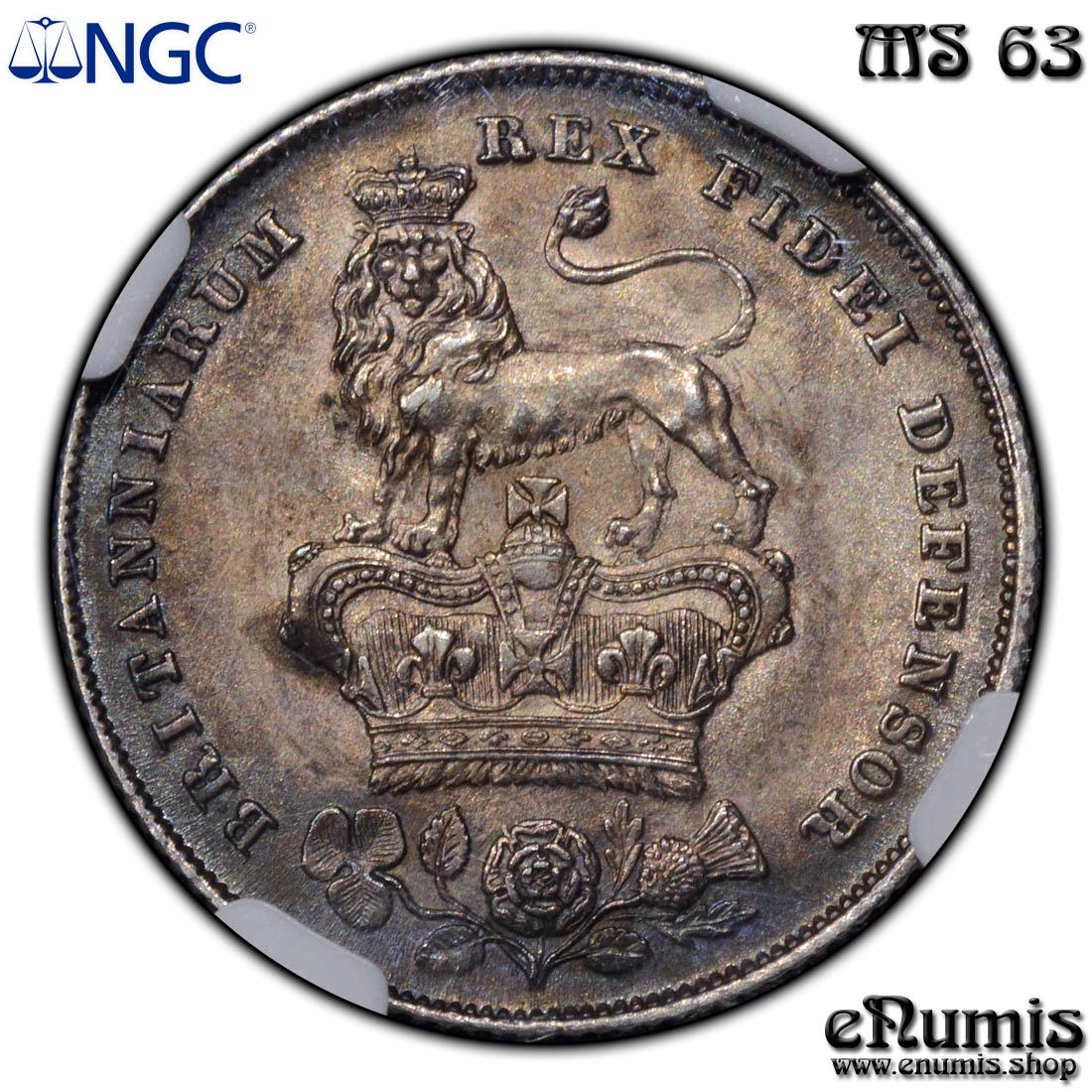 Great Britain, George IV, Shilling 1826, Toned, NGC MS 63 Great Britain, George IV, Shilling 1826, Toned, NGC MS 63