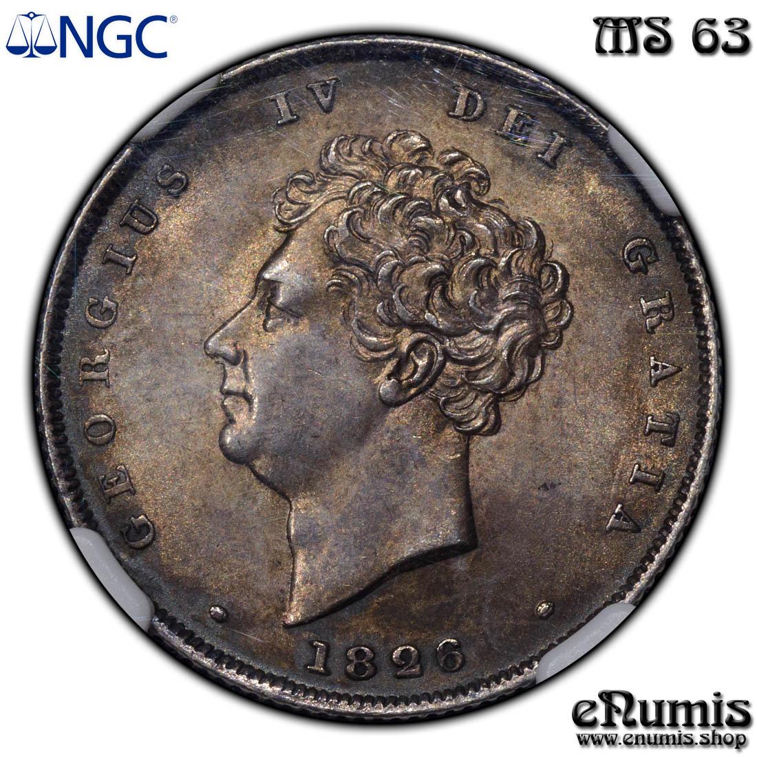 Great Britain, George IV, Shilling 1826, Toned, NGC MS 63 Great Britain, George IV, Shilling 1826, Toned, NGC MS 63