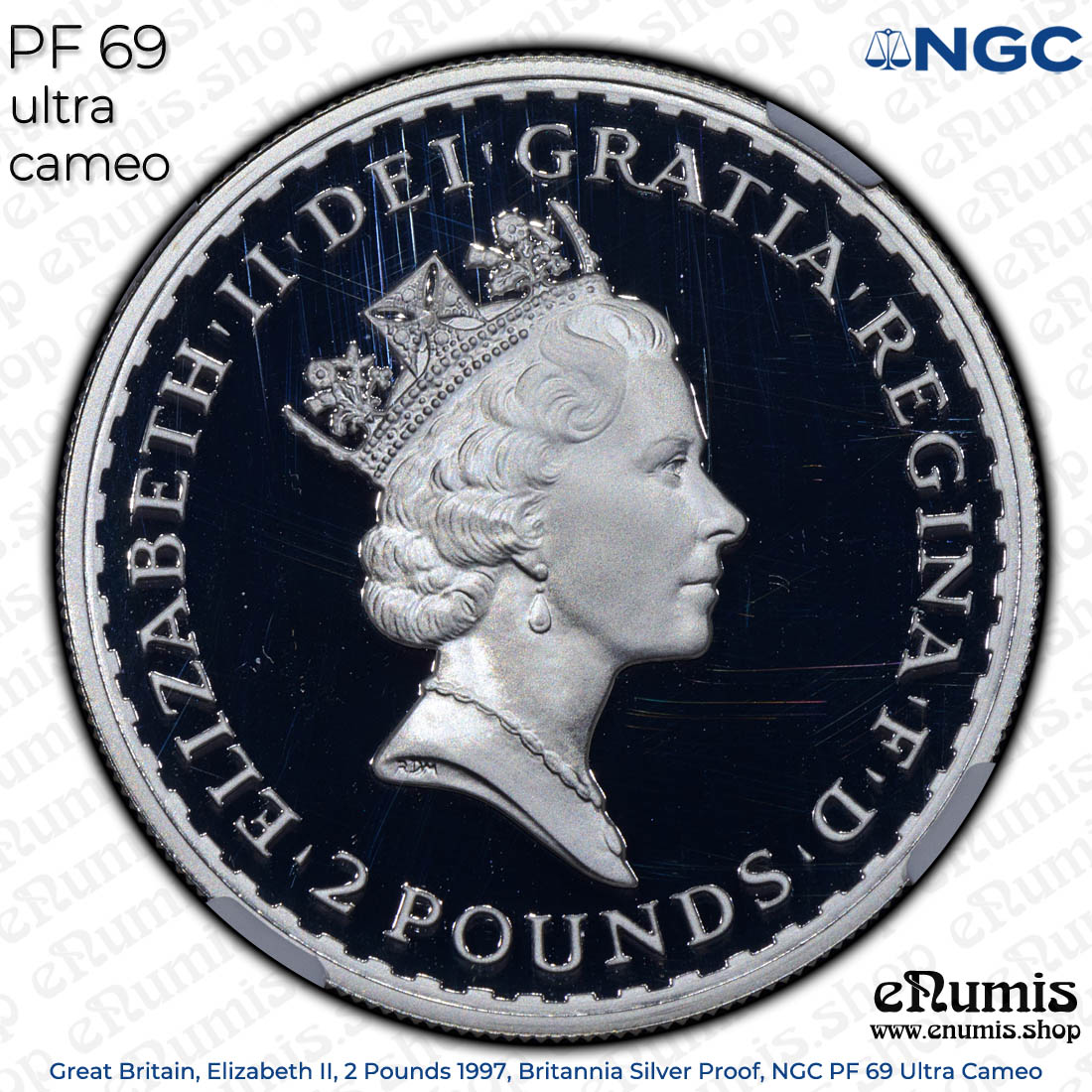 Great Britain, Elizabeth II, 2 Pounds 1997, Britannia Silver Proof, NGC PF 69 Ultra Cameo