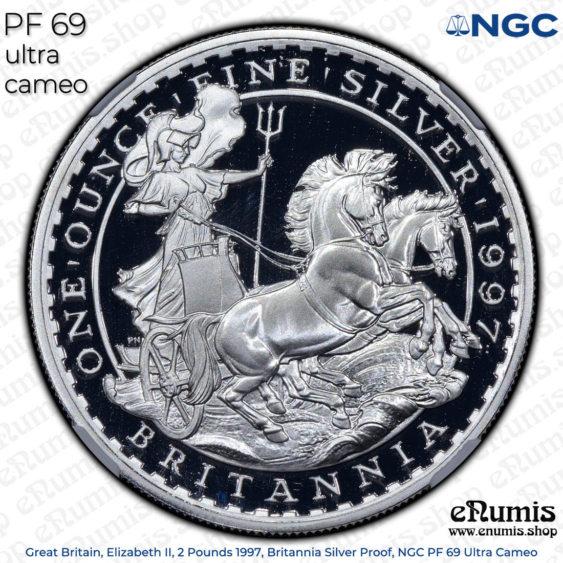 Great Britain, Elizabeth II, 2 Pounds 1997, Britannia Silver Proof, NGC PF 69 Ultra Cameo