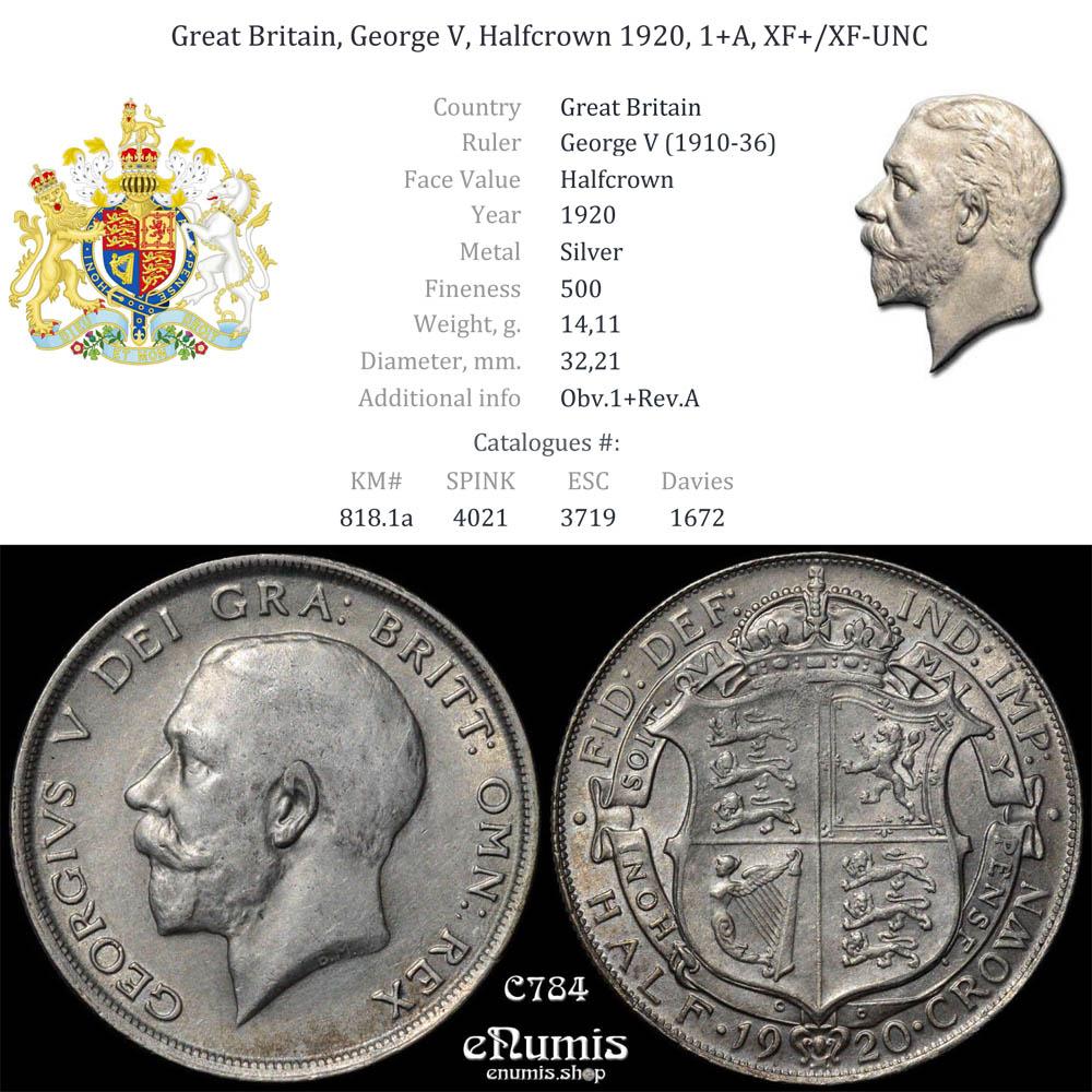 Great Britain, George V, Halfcrown 1920, 1+A, XF+/XF-UNC