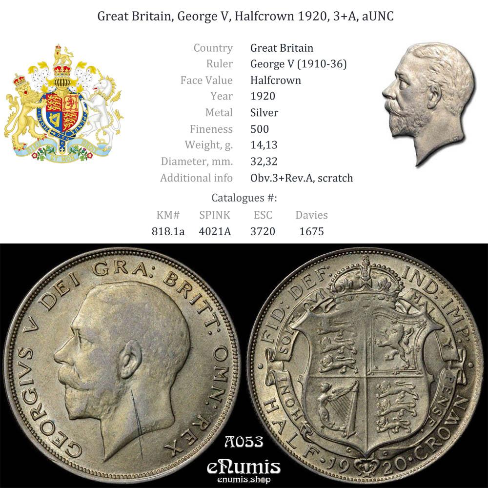 Great Britain, George V, Halfcrown 1920, 3+A, aUNC